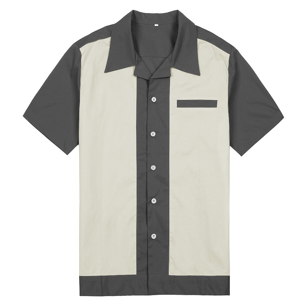 Shirts Men 50s Rockabilly Shirts Men Vintage Punk Rave Shirts Short Sleeve Plaid Printed Rolling Rock Shirt Casual US size: GI / M