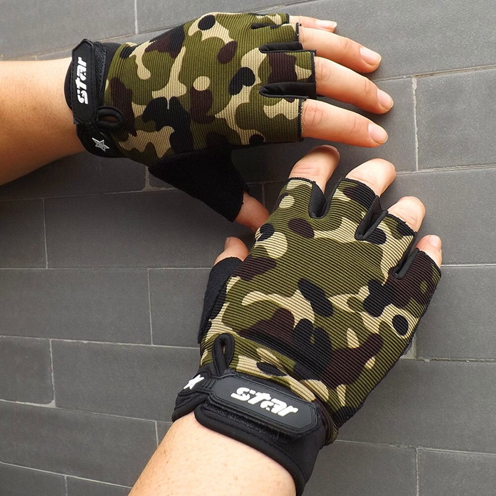 Gants moto Camouflage hommes femmes demi doigt gants de sport antidérapant vélo vélo gymnastique Fitness demi doigt gant 19NOV21