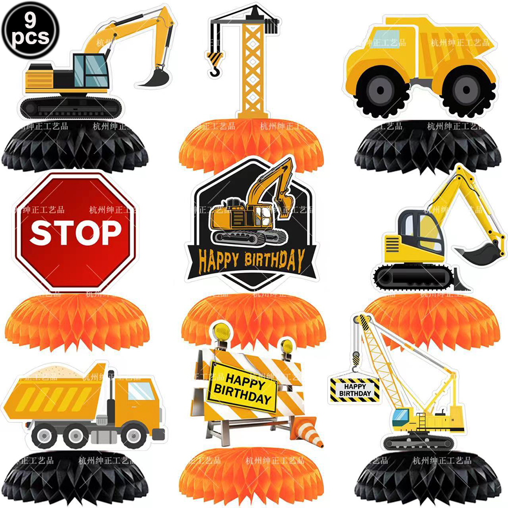 Decoraciones para cupcakes de construcción, camión volquete, excavadora, Tractor, adornos para pasteles para niños, suministros para de cumpleaños: Borgoña