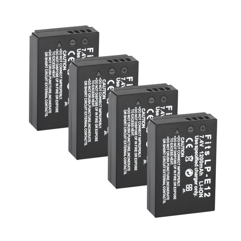 Bateria aparatu LP-E12 LPE12 LP E12 do Canon Rebel SL1 100D pocałunek X7 EOS-M EOS M M2 EOS M10 M50 M100 1200mAh baterii: 4Battery