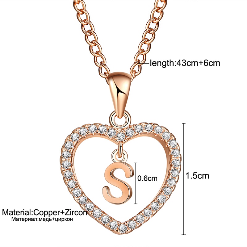 Trend Romantic Initial Letter Necklace Love Heart Pendant Necklace for Girls Women Alphabet Gold Crystal Trendy Necklace Jewelry