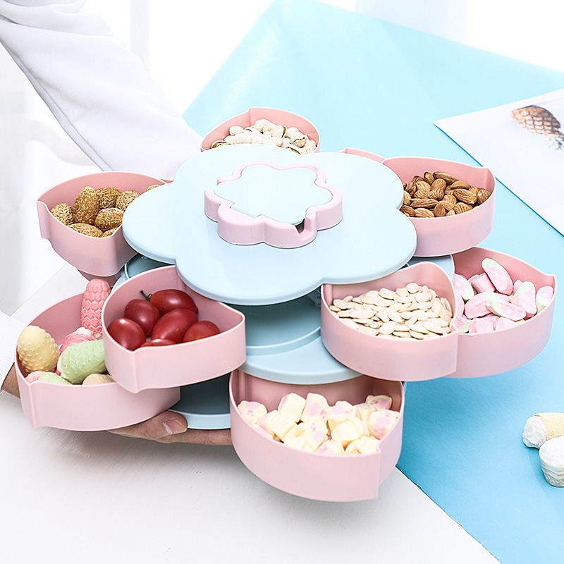 Hartelijke Shining Woonkamer Decoratieve Bonbondoos Bloem Dubbele Laag Plastic Spin Thuis Moer Opbergdoos: Double-pink