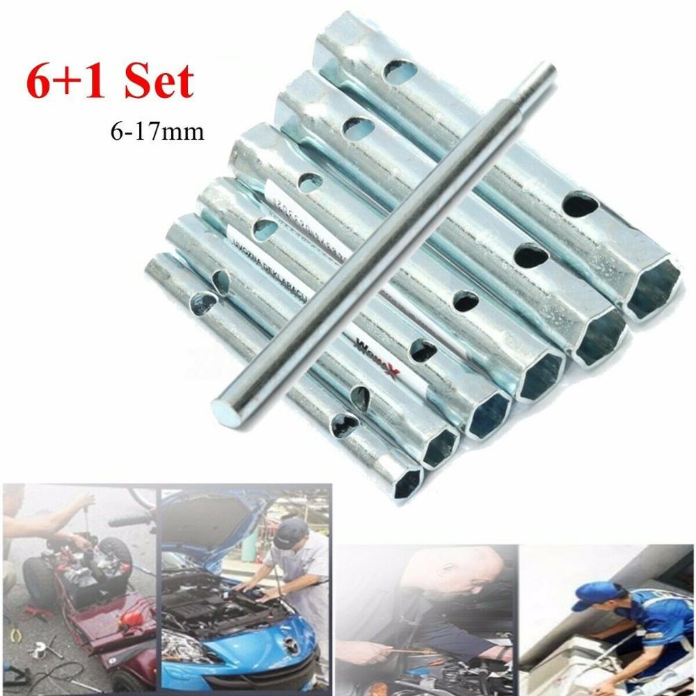 6-17mm 7PCS Tubular Wrench Tube Spanner Wrench Metric Socket Set Repair Hand Tools Spark Plug Spanner Removal Tool