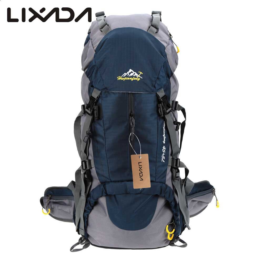 Lixada 50l rygsæk vandtæt udendørs sport vandreture trekking camping rejserygsæk pakke bjergbestigning klatring regntæppe: Blå