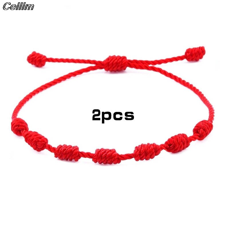 7 Knoop Rode Draad Armbanden Voor Bescherming Geluk Amulet Voor Succes Welvaart Handgemaakte Touw Armbanden Lucky Charm Bangle: 2pcs style a