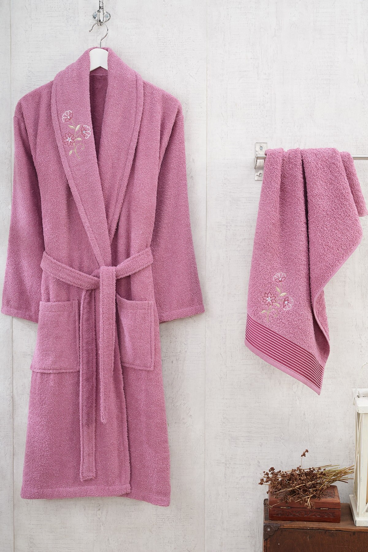 100% Katoen Badjas En Handdoek Set Lange Dikke Badstof Voor Vrouw Bad Zachte Ontspannen Dressing Gown Bruidsmeisje Gewaden Absorberende S/M Waffl: Damson