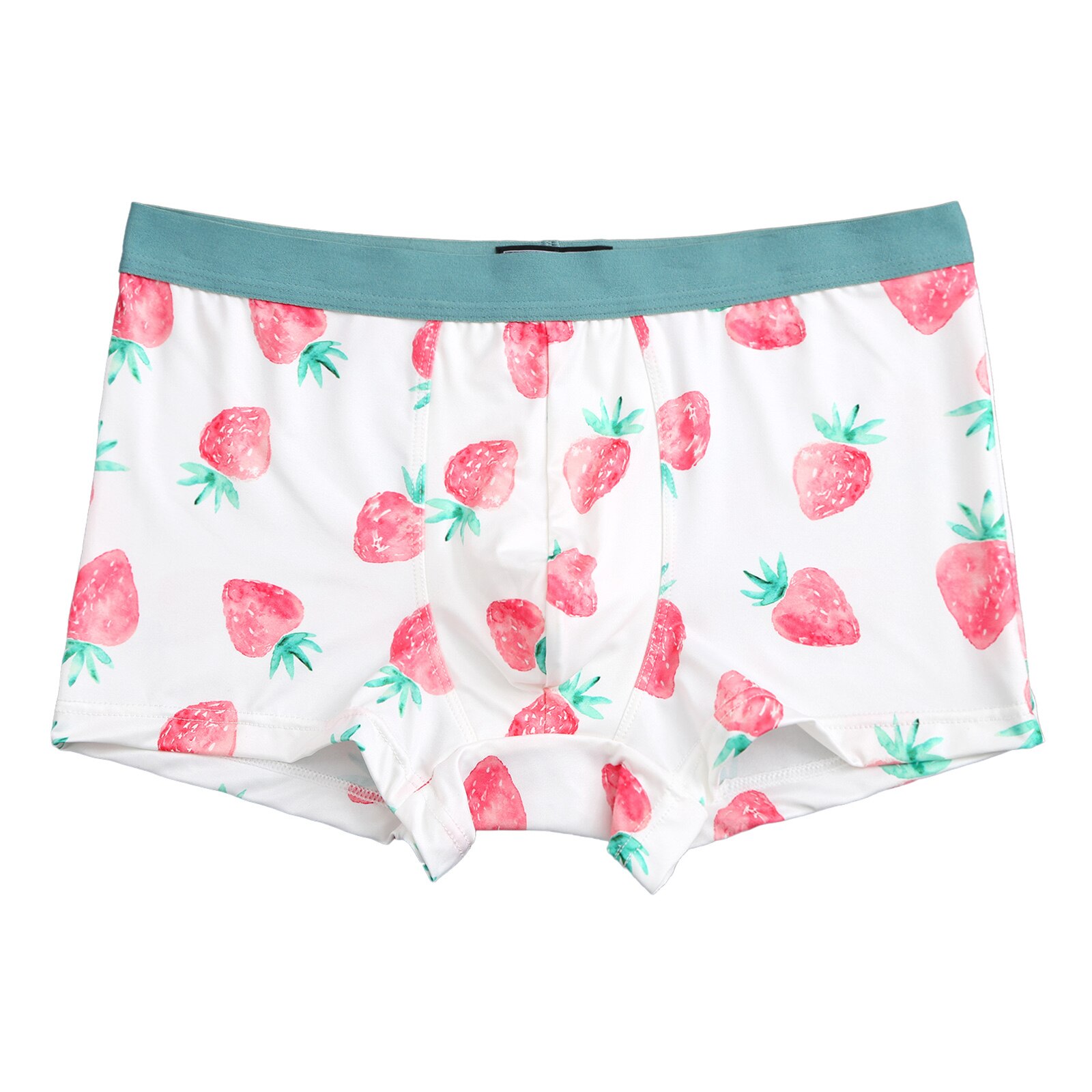 Man Kawaii Cute Boxer Briefs Elastic Waistband Cartoon Fruits Print Silky Shorts Underwear Couple Shorts Cotton Panties: White Strawberry / XL