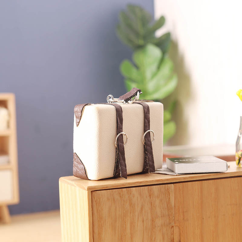 1:12 Scale Doll Leather Luggage Miniature Portable Trunk Mini Suitcase Vintage Wood Box Dollhouse Furniture Dolls Accessories