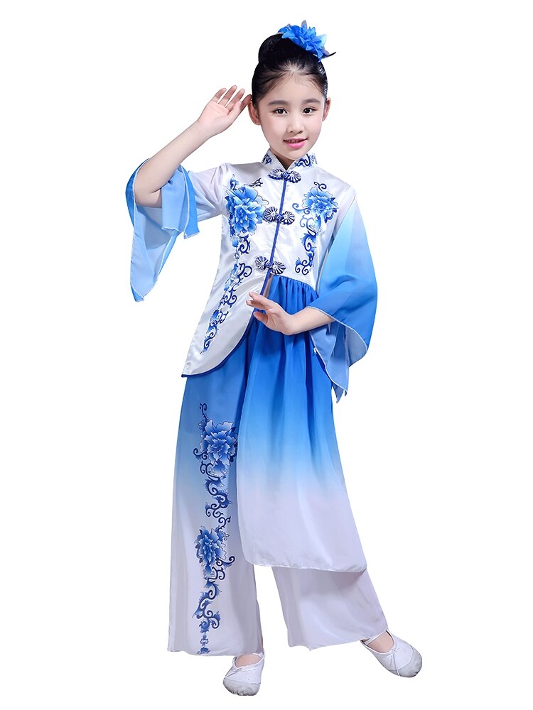 Kinderen klassieke dans kostuums meisjes Chinese stijl guzheng porselein kinderkleding fan dance Yangko dans kostuum