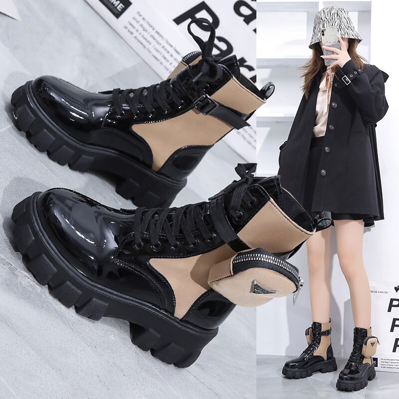 Botines de encaje de otoño para mujer, botines de piel de , antideslizantes, resistentes al desgaste, cómodos,