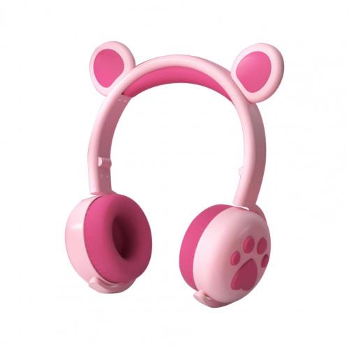 Écouteurs Bluetooth 5.0 multicolores, lumineux, pliables, forme d'ours, casque de jeu pour téléphone, tendance,: Rouge