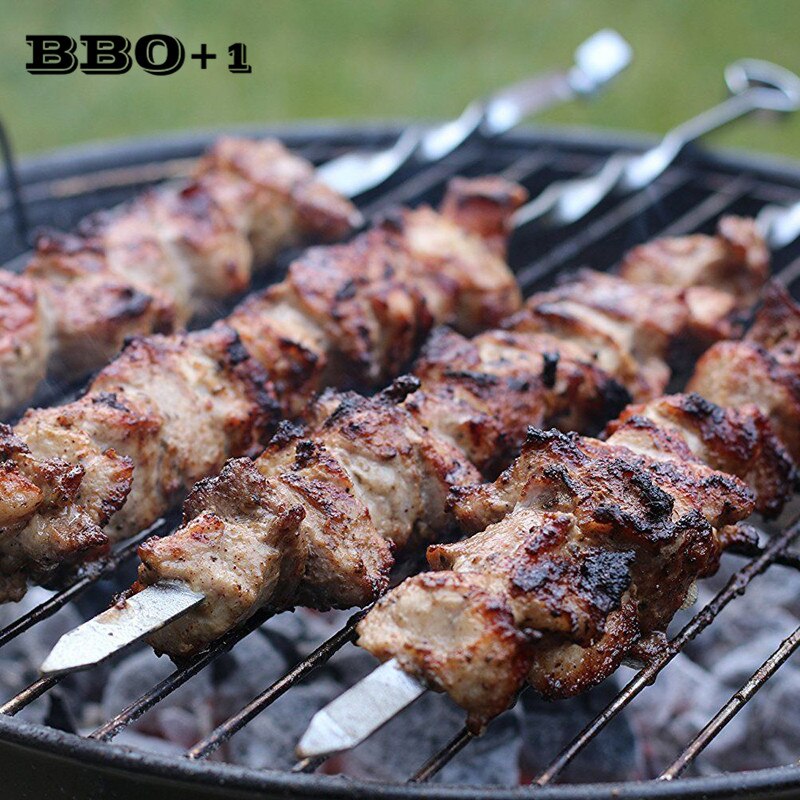 45cm rostfria grillspett grillpinnar metallpinnar gafflar shish kebob nål rundspets handtag bbq tillbehör 4/6/10 st