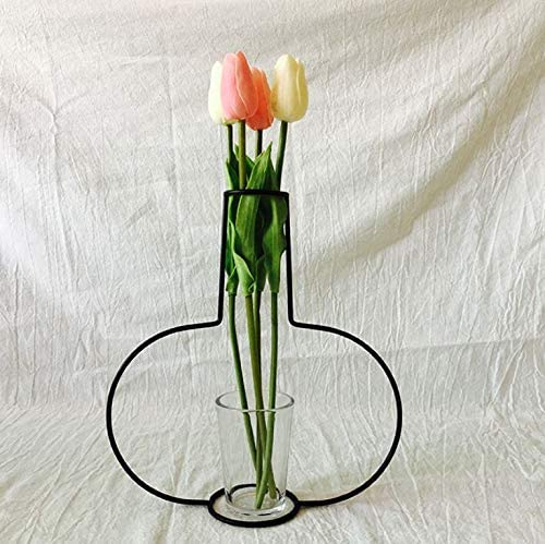 Vase en fer forgé avec cadre géométrique noir, support de plante en métal, Vase pour décoration de salon, bureau, chambre à coucher: C