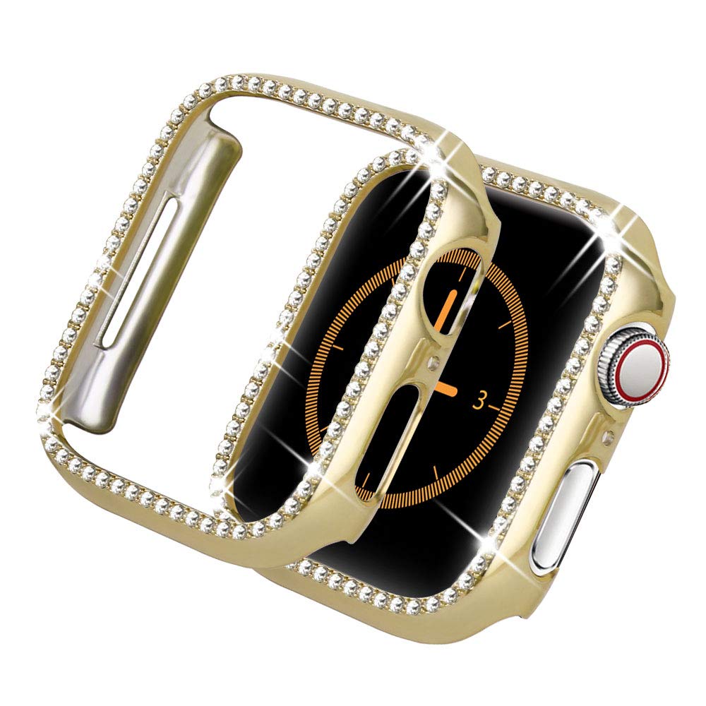 apple watch case Diamond For Series 4 5 40mm/44mm iWatch Screen Protective cover PC Watch Case for apple watch case 38mm/42mm: gold / 40mm