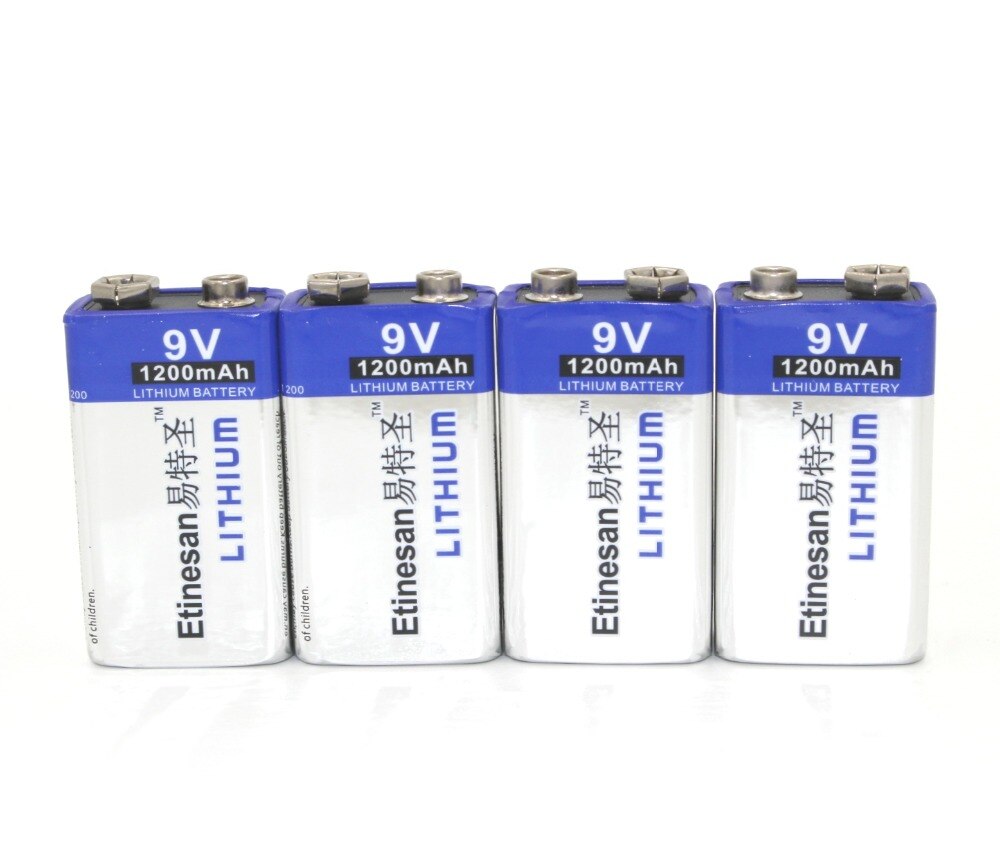 Etinesan 9V 1200mAh Primary Lithium Battery (10.8Wh, non-rechargeable) Compatible with LA522-9V / Ultralife