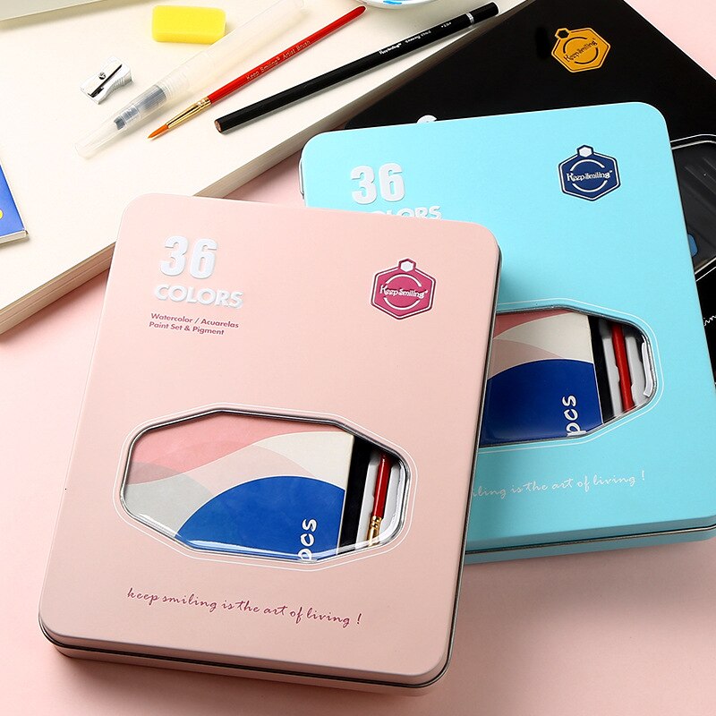 36 Kleuren Solid Aquarel Verf Met Houten Paal Brush Pen Set Water Borstel Gouache Pigmenten Kunst School Briefpapier