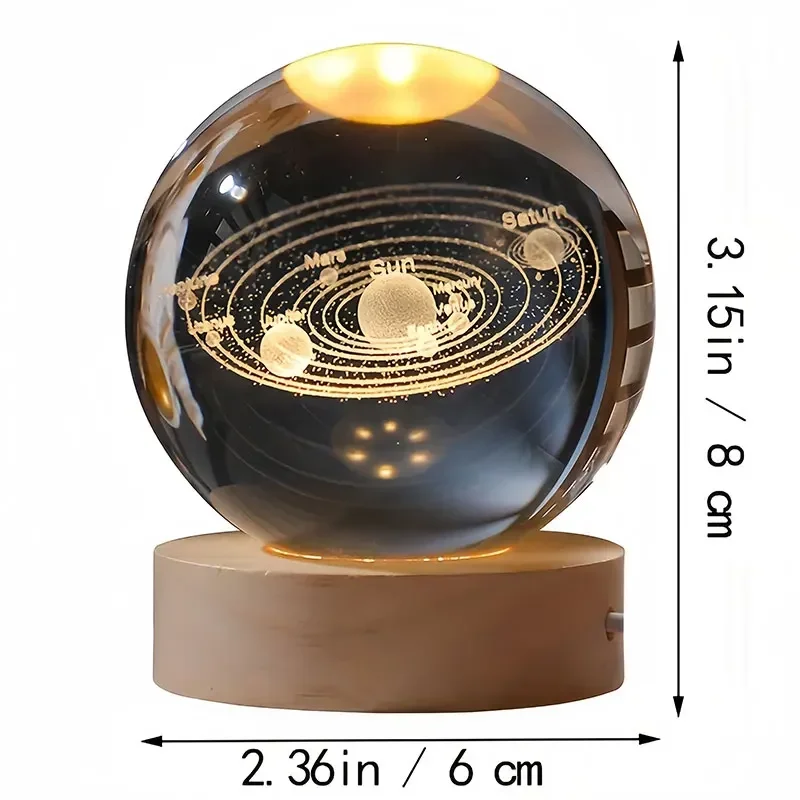 Bola de cristal 3D de 6cm, bola de cristal, Planeta Tierra, Base de madera, sistema Solar, astronomía de galaxia, de cumpleaños, decoración de escritorio para el hogar