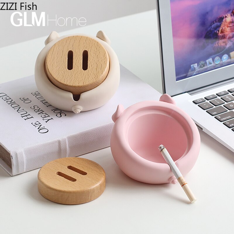 Européen mignon fille cendrier rose cochon bureau résine cendrier avec couvercle salon magasin bureau artisanat décoration pour petit ami
