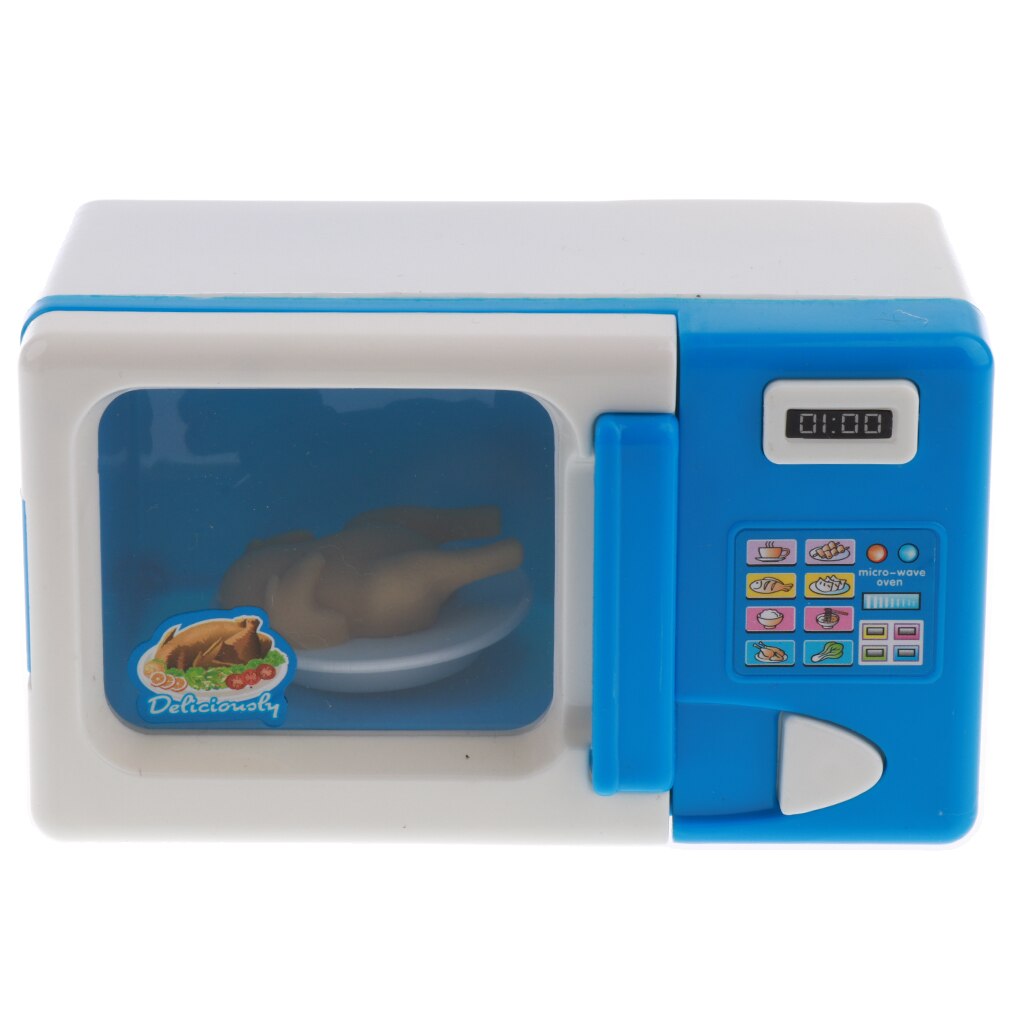 Mini Blue Microwave Oven Pretend Play Home Appliance Toy For Boys & Girls