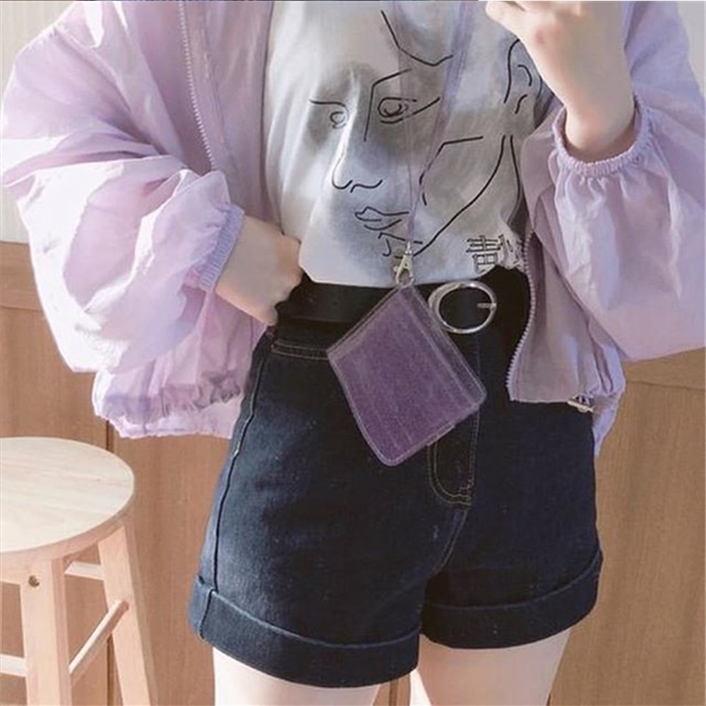 Genomskinlig id-korthållare pvc vikbar kort plånbok högklassig kvinnor flicka glitter visitkort fodral handväska med snodd