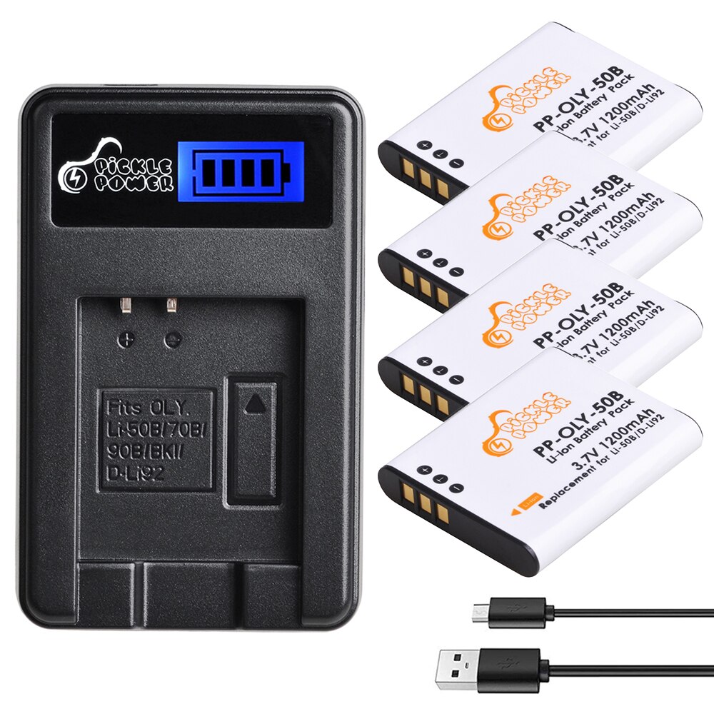 Batería Li-50B Li50B Li 50B + cargador LCD para Olympus u6010 u6020 Stylus 1010 u 1010 Ricoh CX3 CX4 Pentax XZ-1 SP-800UZ.: Charger and 4Battery