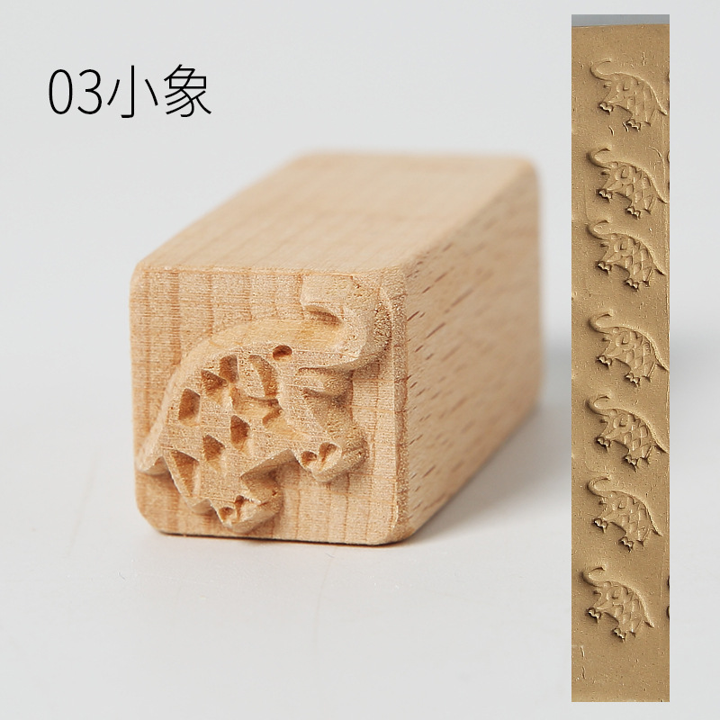 Pottery Wood Texture Seal 16-piece Set of Solid Wood Cartoon Seal Tool Pottery Clay Clay Moon Cake Stamp Mold: 03
