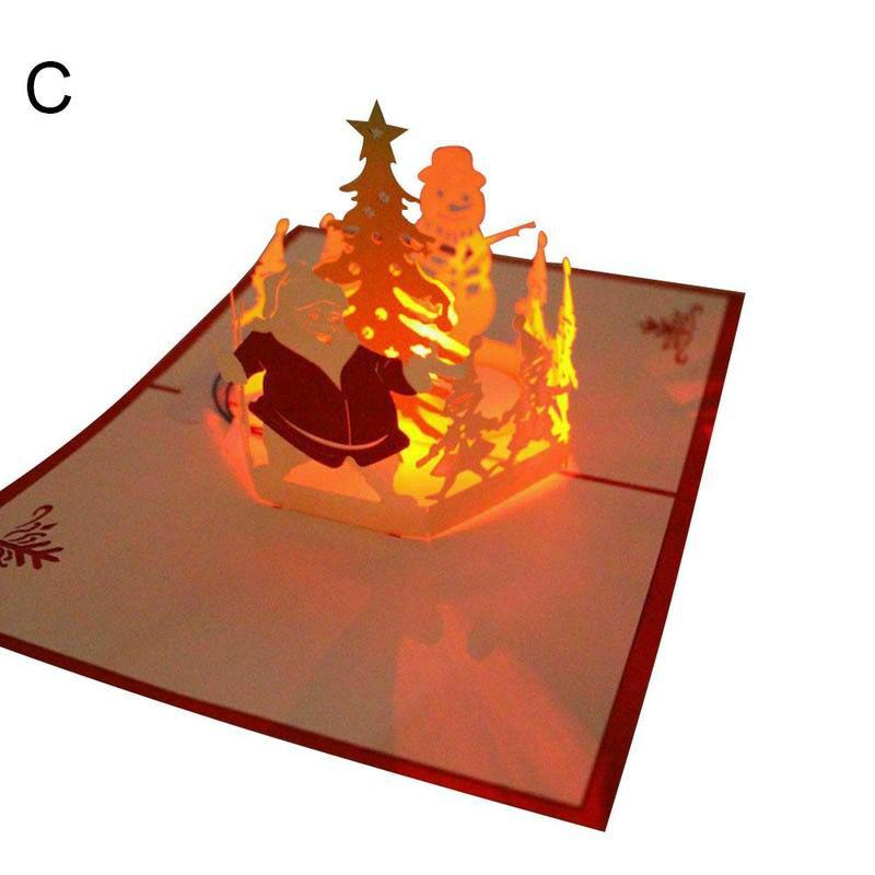 3D Light Greeting Festival Card Up Postcard Handmade Christmas Paper Card Birthday Music Paper Craft P0L3: C