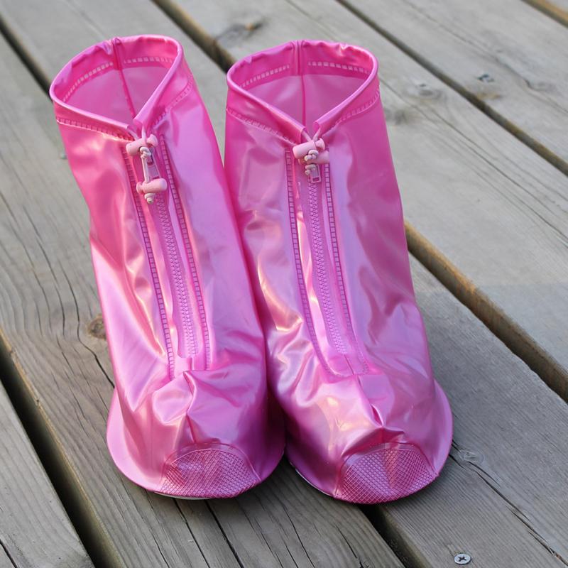 Bottes de pluie imperméables, , couvre-chaussures à talons réutilisables, épaisses, semelles antidérapantes, #921: Pink / L