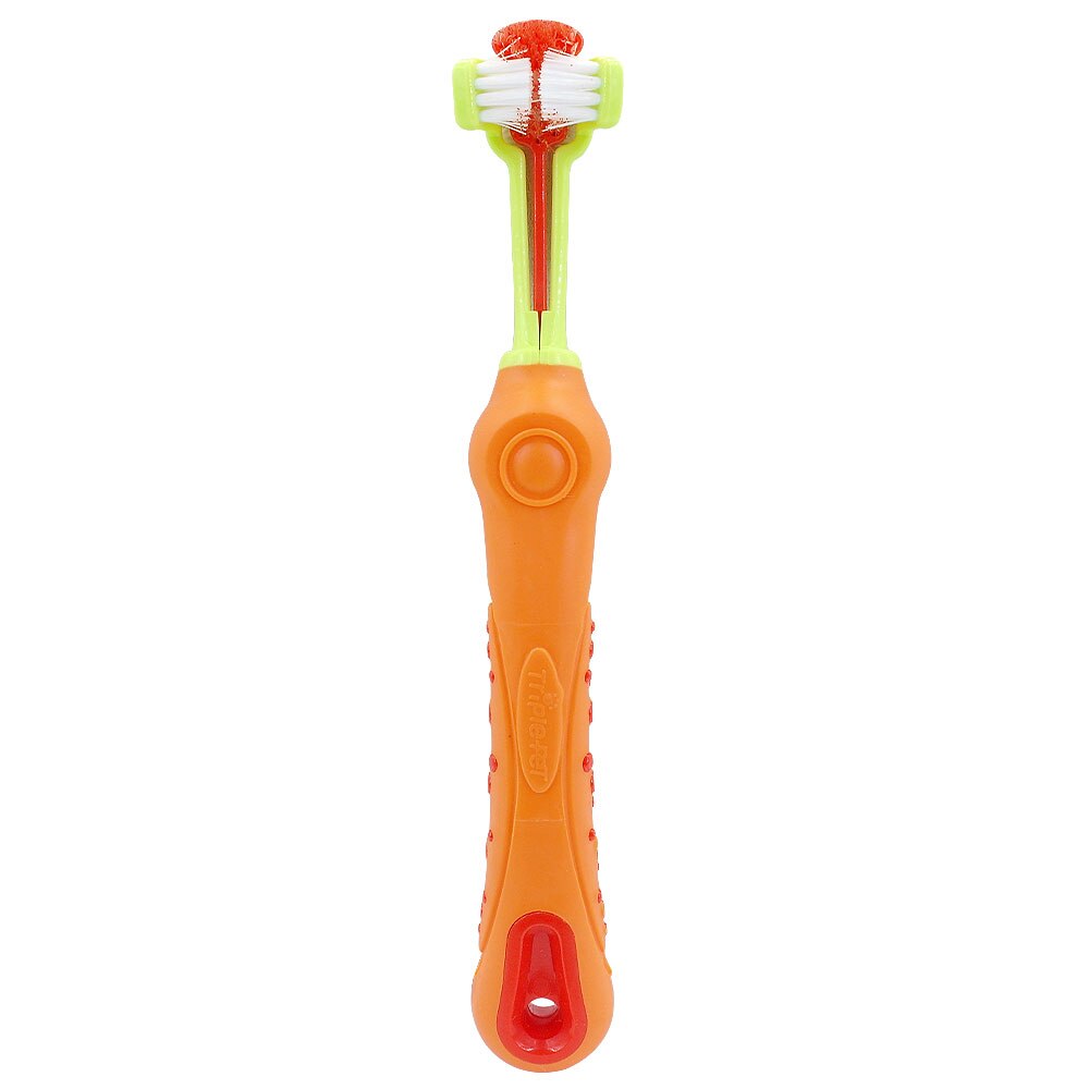 Cepillo dental para perro, cepillo de dientes de Gato suave con tres lados, cepillo de dientes de goma para perros, herramienta para dientes de sarro de mal aliento, accesorios para mascotas: Orange