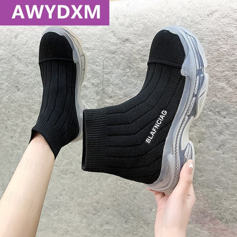 Women Boots Sandal Women Shoes Female Designers Thick Soled Slope with High Heels Sandal Breathable Ladies Shoe: Black / 39