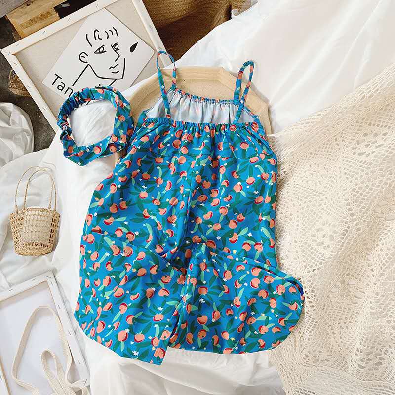 Ragazze Bretella Della Tuta Fascia 2020 di Estate Coreana Dei Bambini del Vestito Floreale di Usura