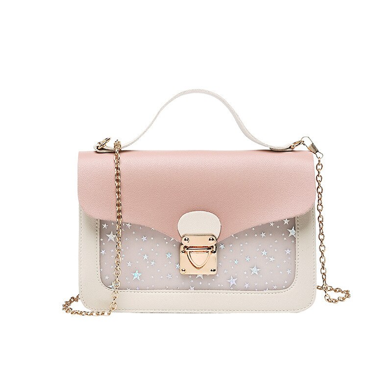 Kvinnor mini liten fyrkantig axelväska stjärna paljett messenger crossbody väska clutch plånbok handväskor rosa: Rosa