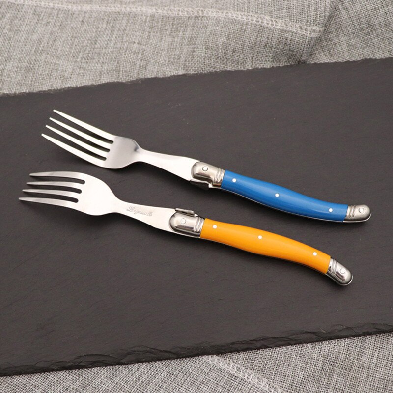 Laguiole-Juego de tenedores para carne de arcoíris, cubiertos de colores vivos, mesa, Bar de acero inoxidable, vajilla, restaurante, kit de casa, 6 uds.