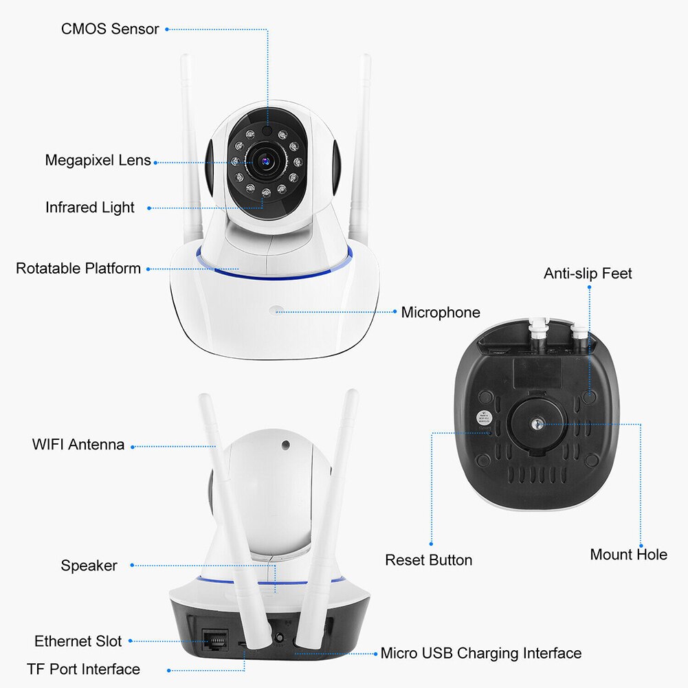 720p hd trådløs ip sikkerhedskamera smart wifi ir nattesyn til indendørs hjemmebaby