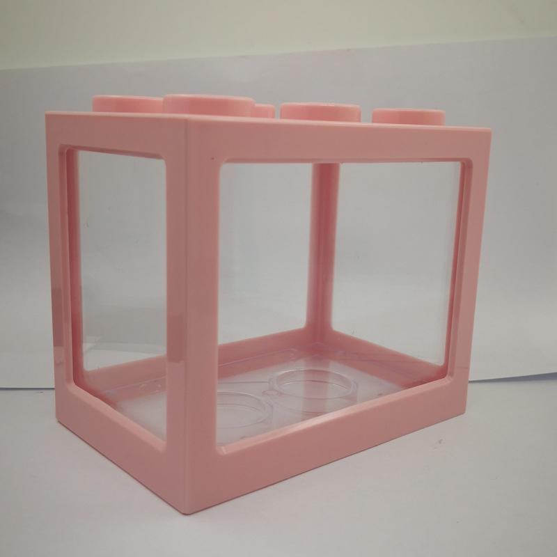 Mini Aquarium Fish Tank Fishbowl for Rumble Fish Marimo Spider Marimo Aquarium Accessories Small Reptile Pet Box 12*8*10.5cm: Pink