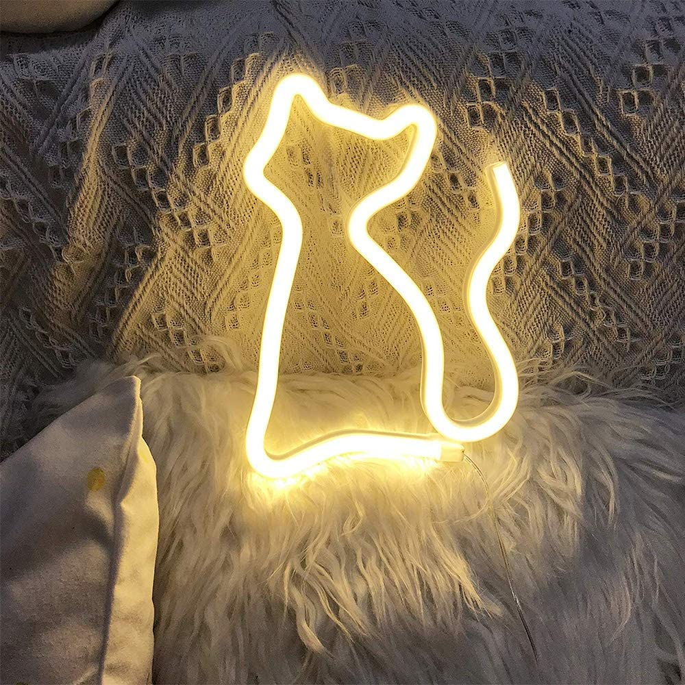 Cat Shape Cute Neon Lights LED Warm white Cat Light Night Light for Kids Room Decorative Light Baby Birthday