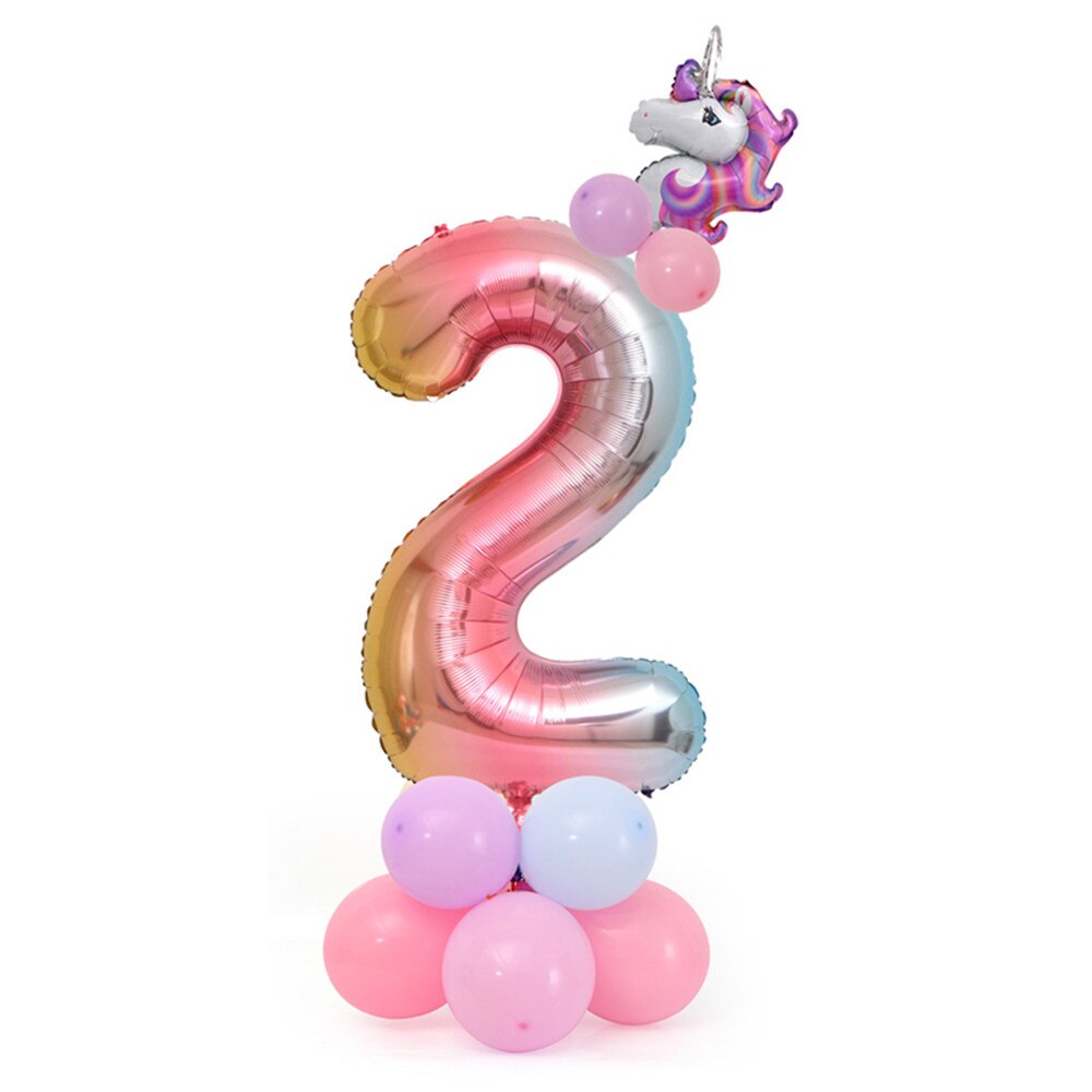 18 Pcs Eenhoorn Ballon Set Verjaardagsfeestje Ballonnen Regenboog 32 Inch Nummer 0-9 Kids Volwassenen Verjaardag Wedding Party ballon Decoratie