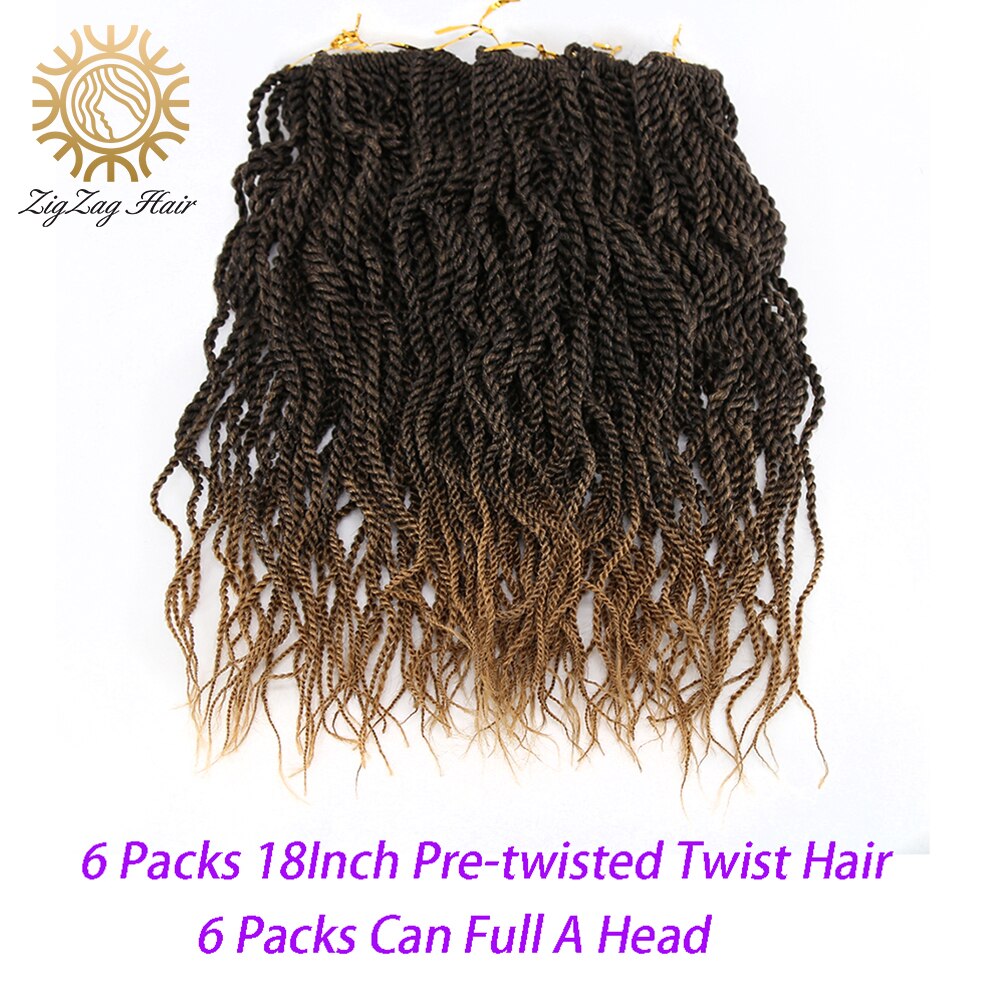 Ziguezague ondulado senegalês torção crochê tranças de cabelo 6 pacotes pré-loop torção tranças de crochê para women18inch preto torção trançado peruca