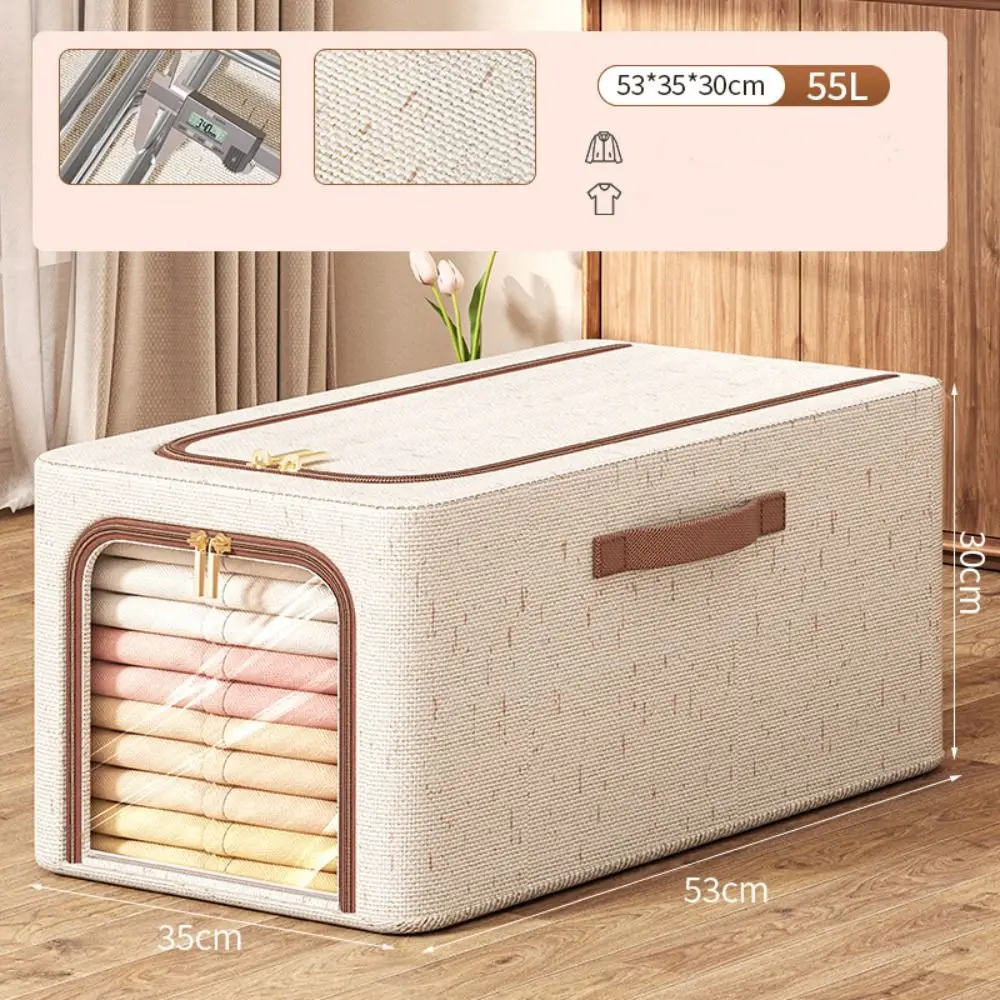 Visible Window Clothes Storage Bins with Durable Handle Foldable Wardrobe Sorting Storage Bucket Clothes Organizer: light yellow