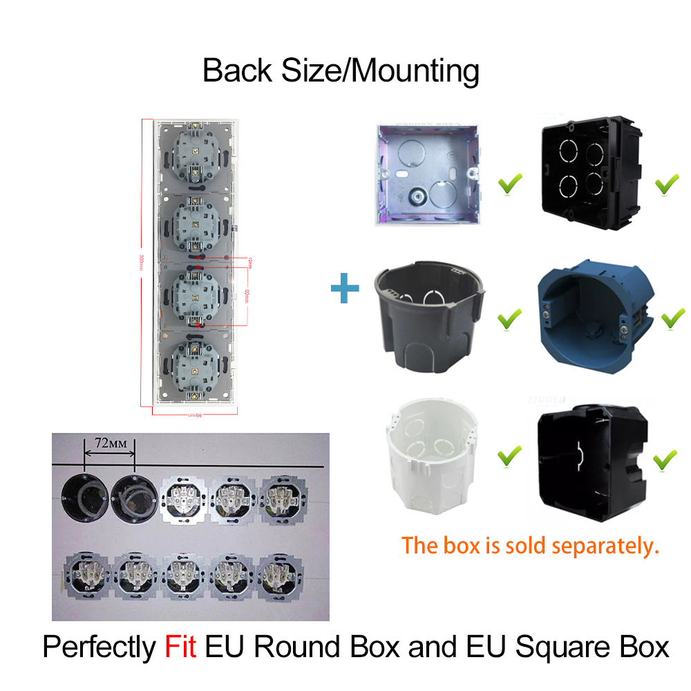 16A presa a muro quadrupla EU telaio in vetro cristallo 4 prese elettriche presa bianca nera dorata grigia 110V 250V per la casa