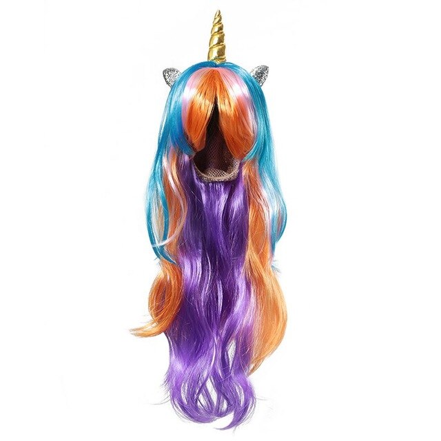 Bandeau de Cosplay licorne pour filles, perruques de princesse pour enfants, accessoires tenues fantaisie, tresse arc-en-ciel, cheveux synthétiques: Unicorn Wig 01