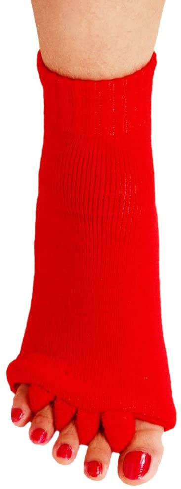 Calcetines separadores de cinco dedos para Yoga y gimnasio, calcetín de alineación para el dolor, masaje de salud, previene calambres en los pies, un par: 1Pair Red