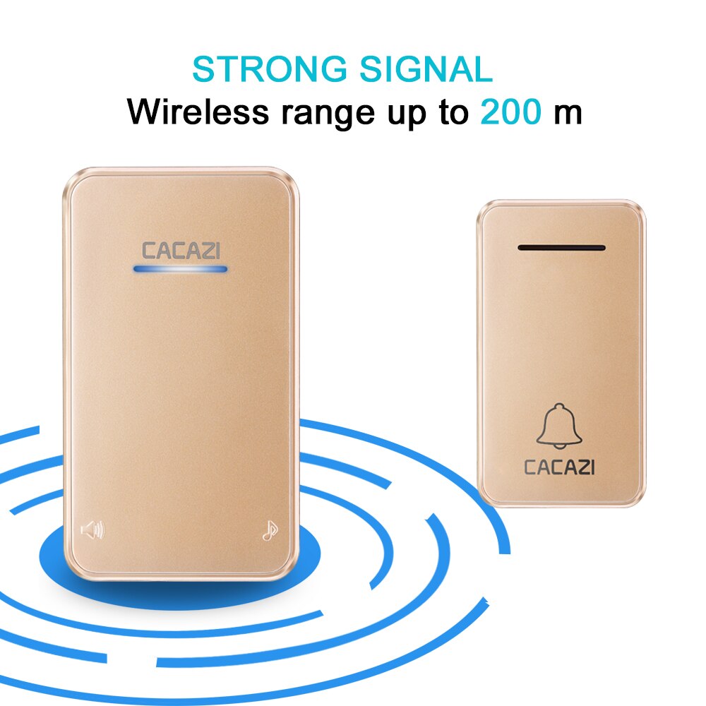CACAZI – sonnette sans fil auto-alimentée, carillon, prise US/EU, 1/2 boutons, 1/2 récepteurs, sans batterie