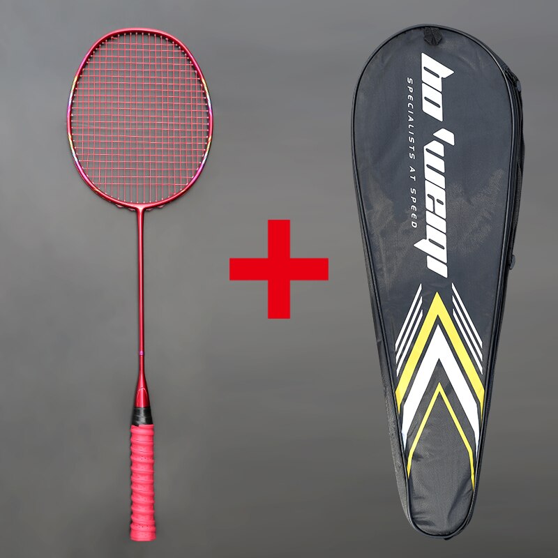 Super Light 8U Full Carbon Fiber Badminton Rackets With Bags String Racket Strung Padel Sports For Adult Kids: Red