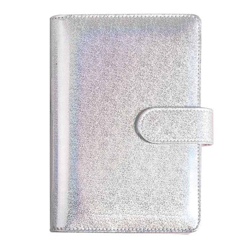 57EC 6-Ring Binder Notebook Paper Cover A5 Imulation Leather Cover School Stationery: silver