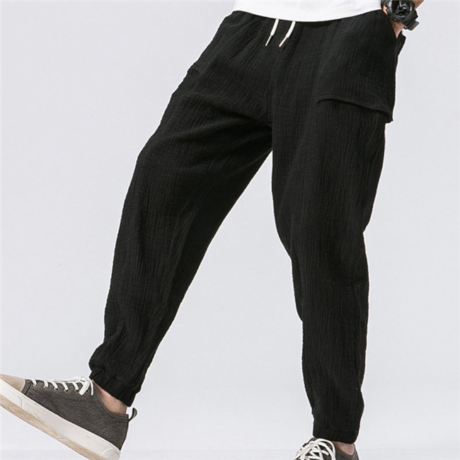 Casual Harem Joggingbroek Broek Mannenmode Hip Hop Katoen Linnen Broek Mannen Koord Pocket Losse Potlood Broek: Black / L