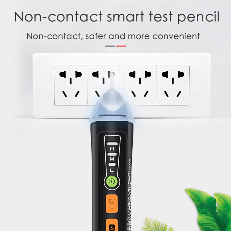 Non Contact Voltage Tester AC Electricity Detect Pen with Adjustable Sensitivity LCD Display LED Flashlight Buzzer Alarm