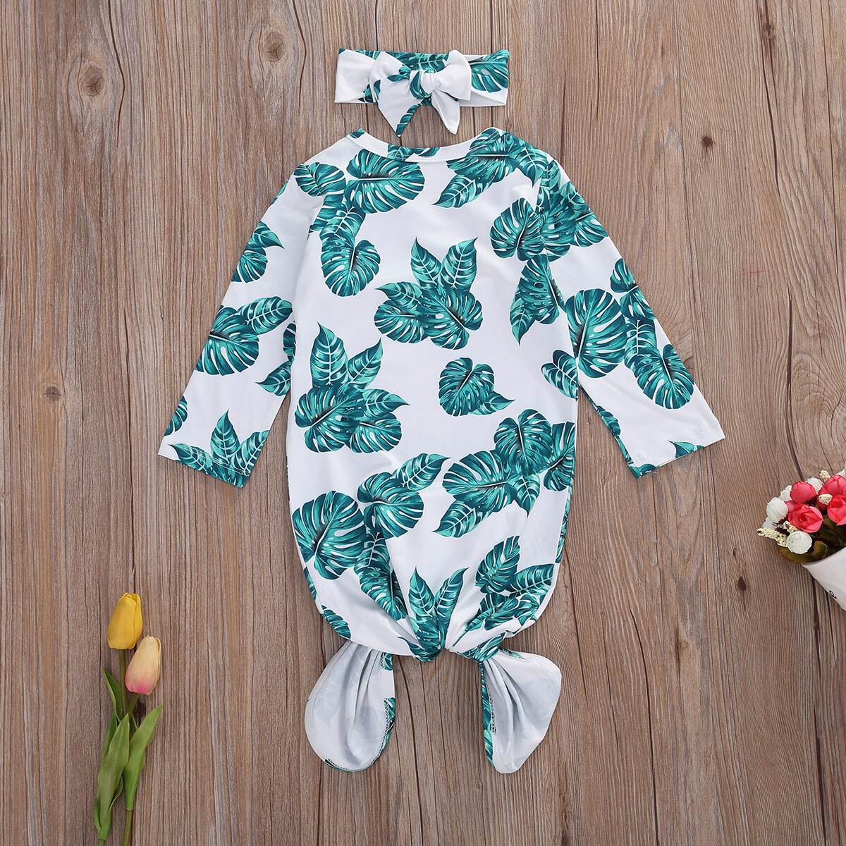 Conjunto de 2 uds. De ropa de dormir para bebés de Emmababy de otoño con estampado de hojas y Diadema para recién nacidos de 0 a 6M