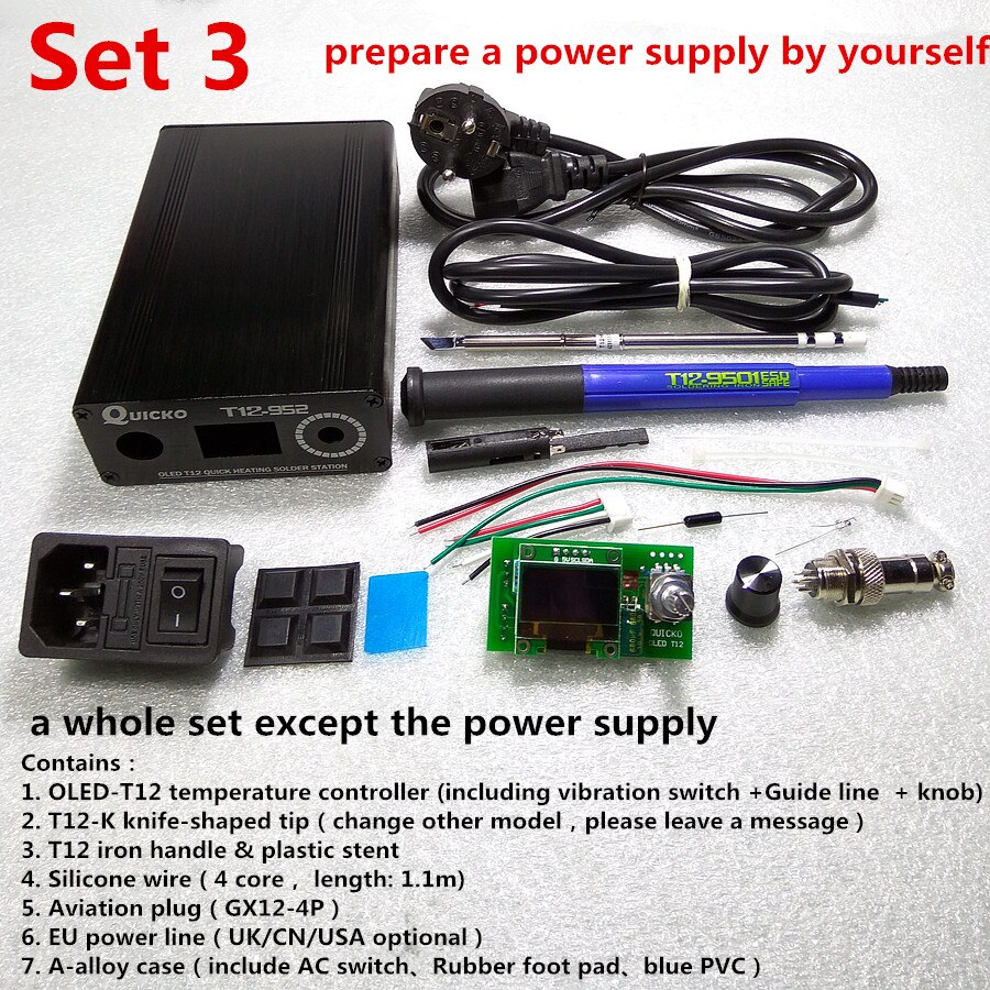 QUICKO T12 STC-OLED Station de soudage fer bricolage pièces kits T12-952 régulateur de température numérique fer à souder avec boîtier en métal