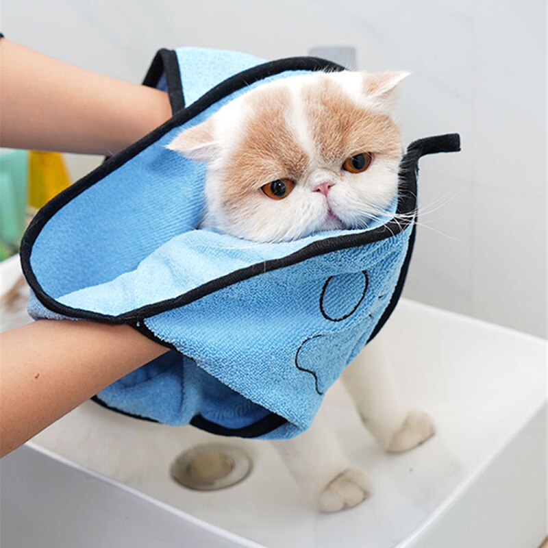 Serviette de bain en microfibre pour petit chat, Ultra absorbante, sèche-linge pour chiots et grands chiens, peignoir, couverture pour chaton avec poche